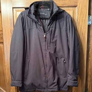 Weatherproof Men’s Black Raincoat with Subtle Red Trim